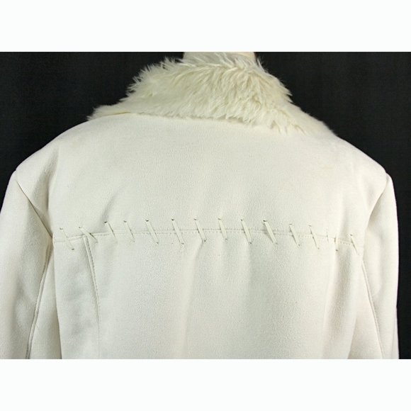 Coldwater Creek Ivory Faux Suede Shearling Fur Lined Sherpa Coat Whipstitch - Lg - Picture 6 of 11